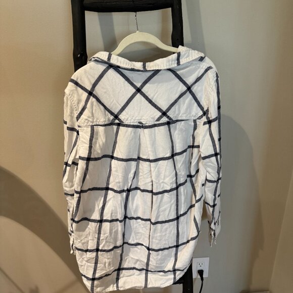 BDG Blue and White Flannel Button Up Top - Picture 4 of 4